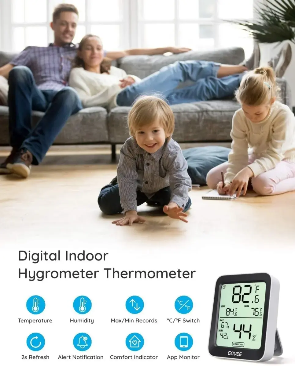 Govee Indoor Hygrometer Thermometer H5075 with Bluetooth App Control | Accurate Temp Humidity Sensor with Notification Alert - view 3