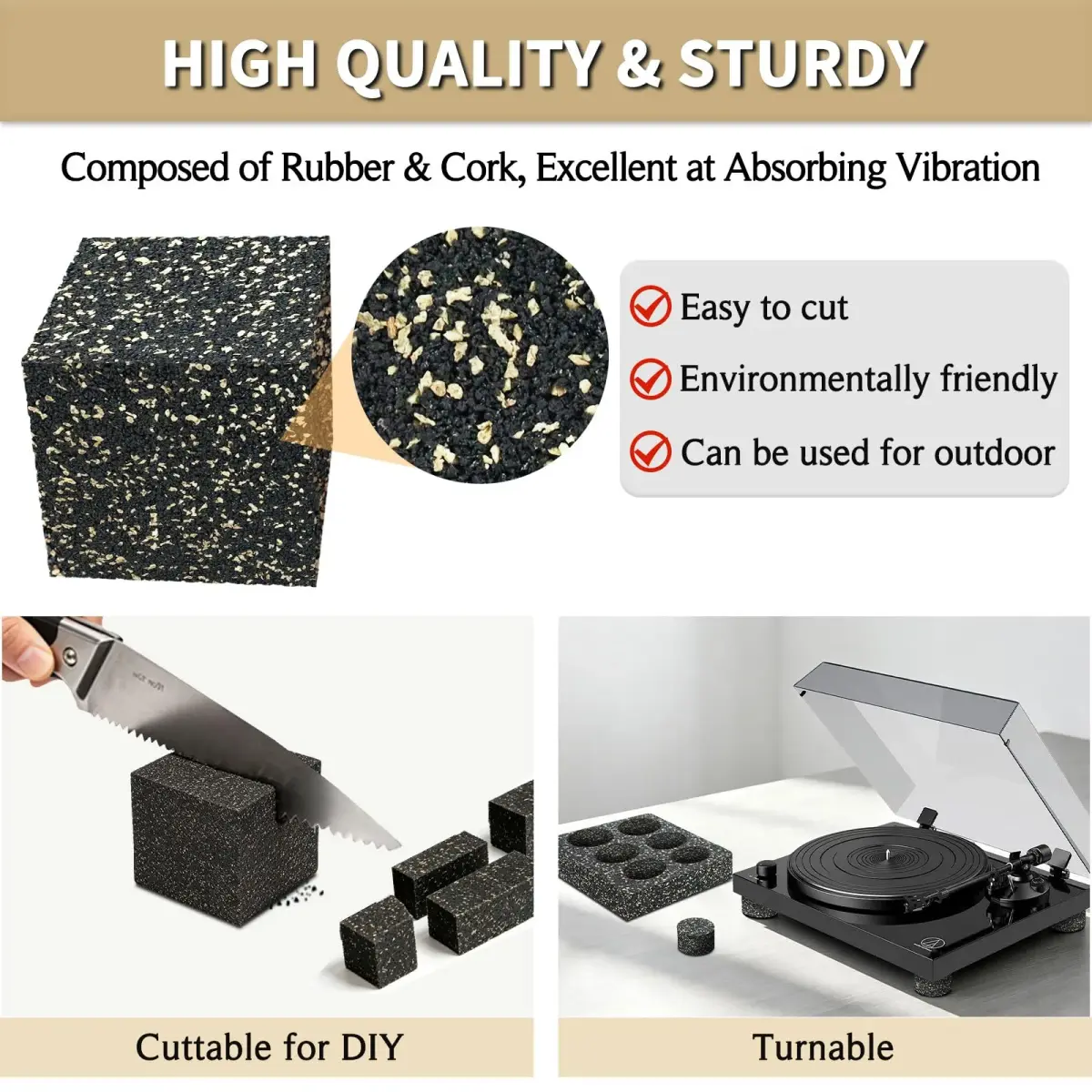 BXI Thick Subwoofer Isolation Pad 2x2x2 Inch (4 Pack) | Full Frequency Dampening Blocks for Studio Monitors & Turntables - view 5