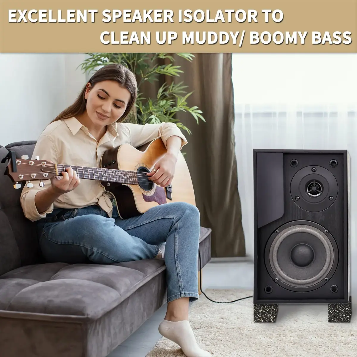 BXI Thick Subwoofer Isolation Pad 2x2x2 Inch (4 Pack) | Full Frequency Dampening Blocks for Studio Monitors & Turntables - view 4