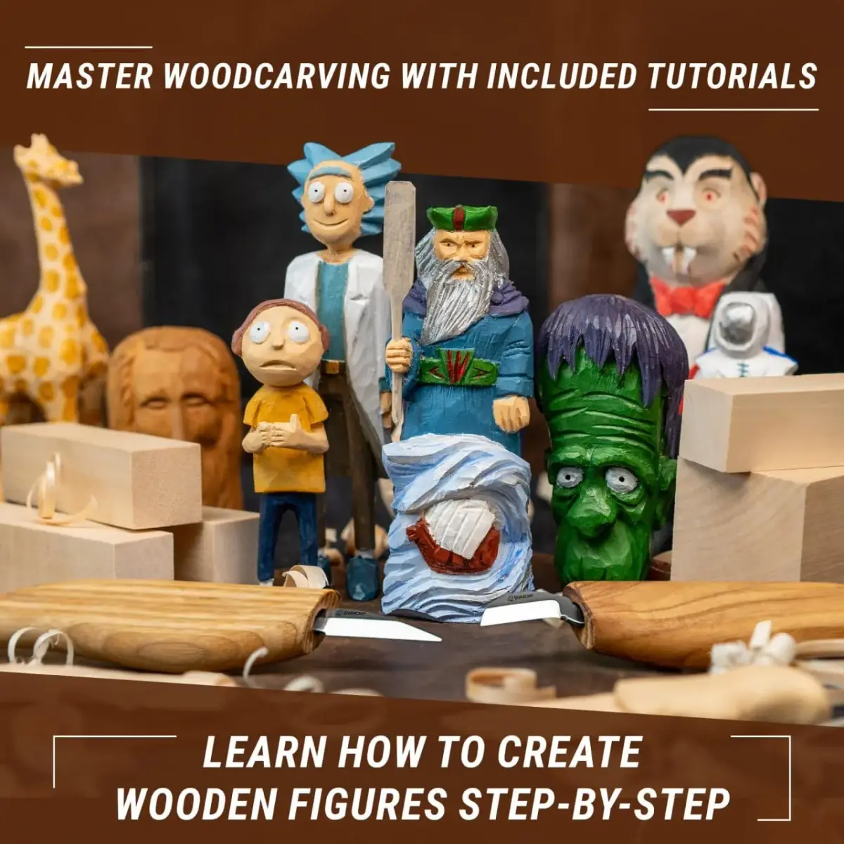 BeaverCraft Wood Carving Kit for Beginners S16 – Whittling Knives & Basswood Blocks | 2 Knives, 5 Blocks, Starter Guide - view 2