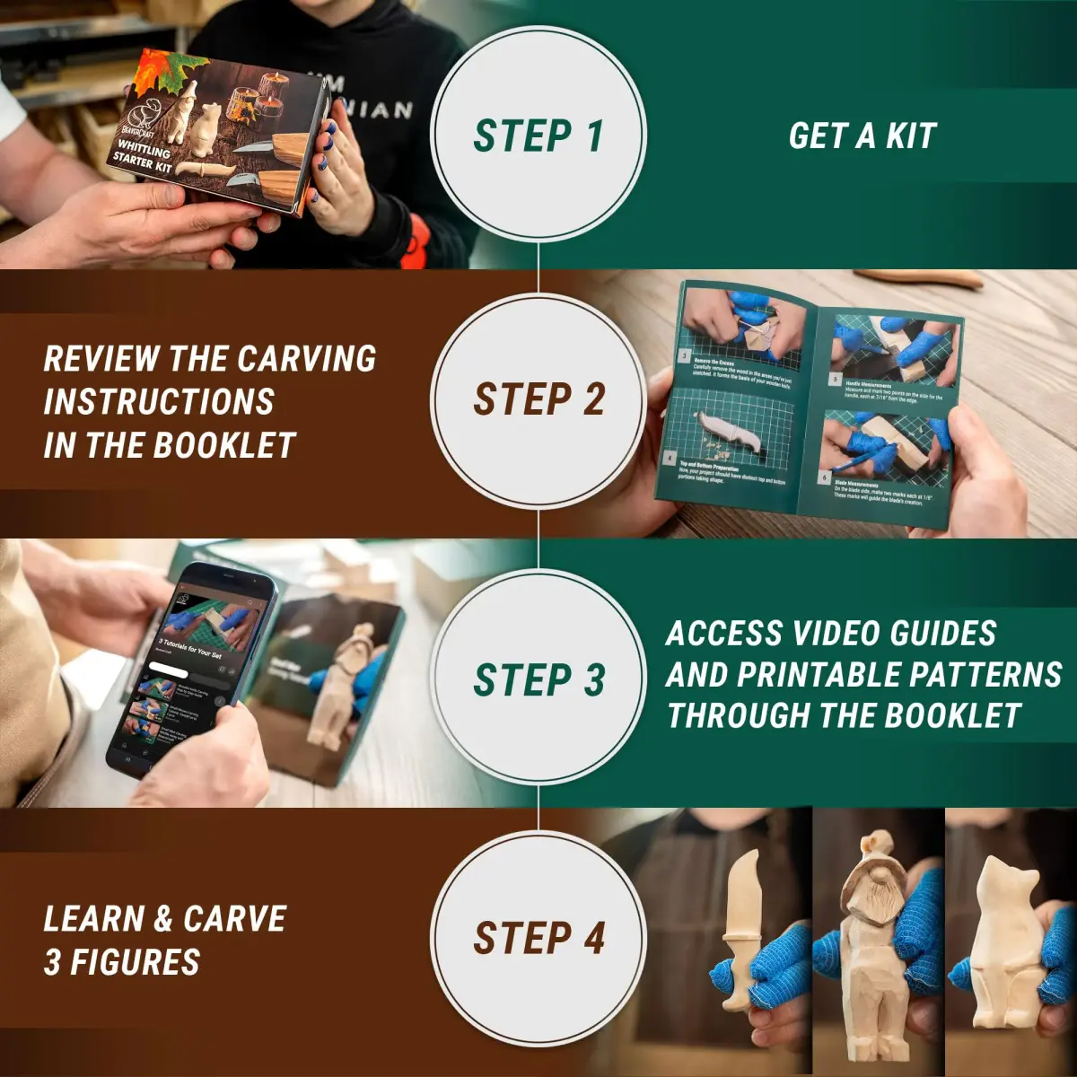 BeaverCraft Wood Carving Kit for Beginners S16 – Whittling Knives & Basswood Blocks | 2 Knives, 5 Blocks, Starter Guide - view 4