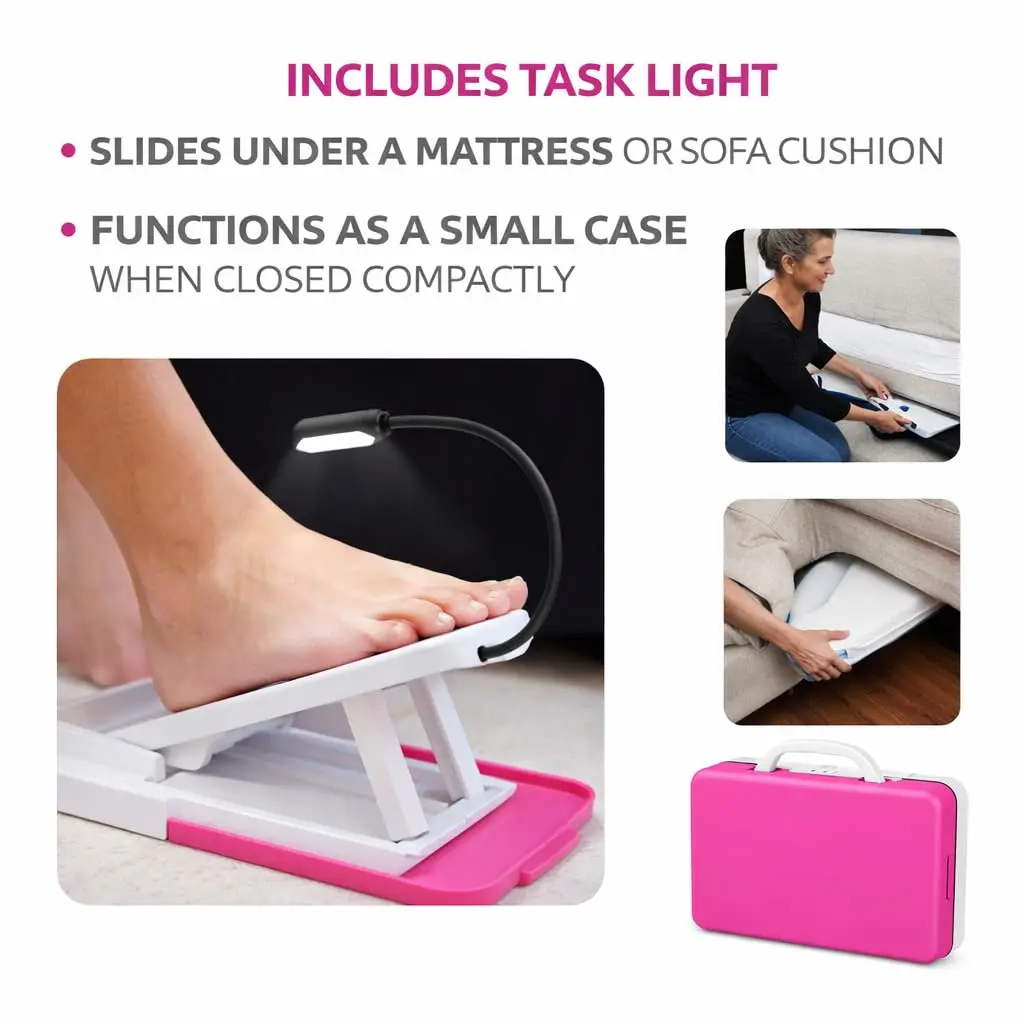 Stedi Pedi Standard At-Home Pedicure Kit & Foot Rest with Task Light | 21 cm (8 in) Pink Acrylic - view 2