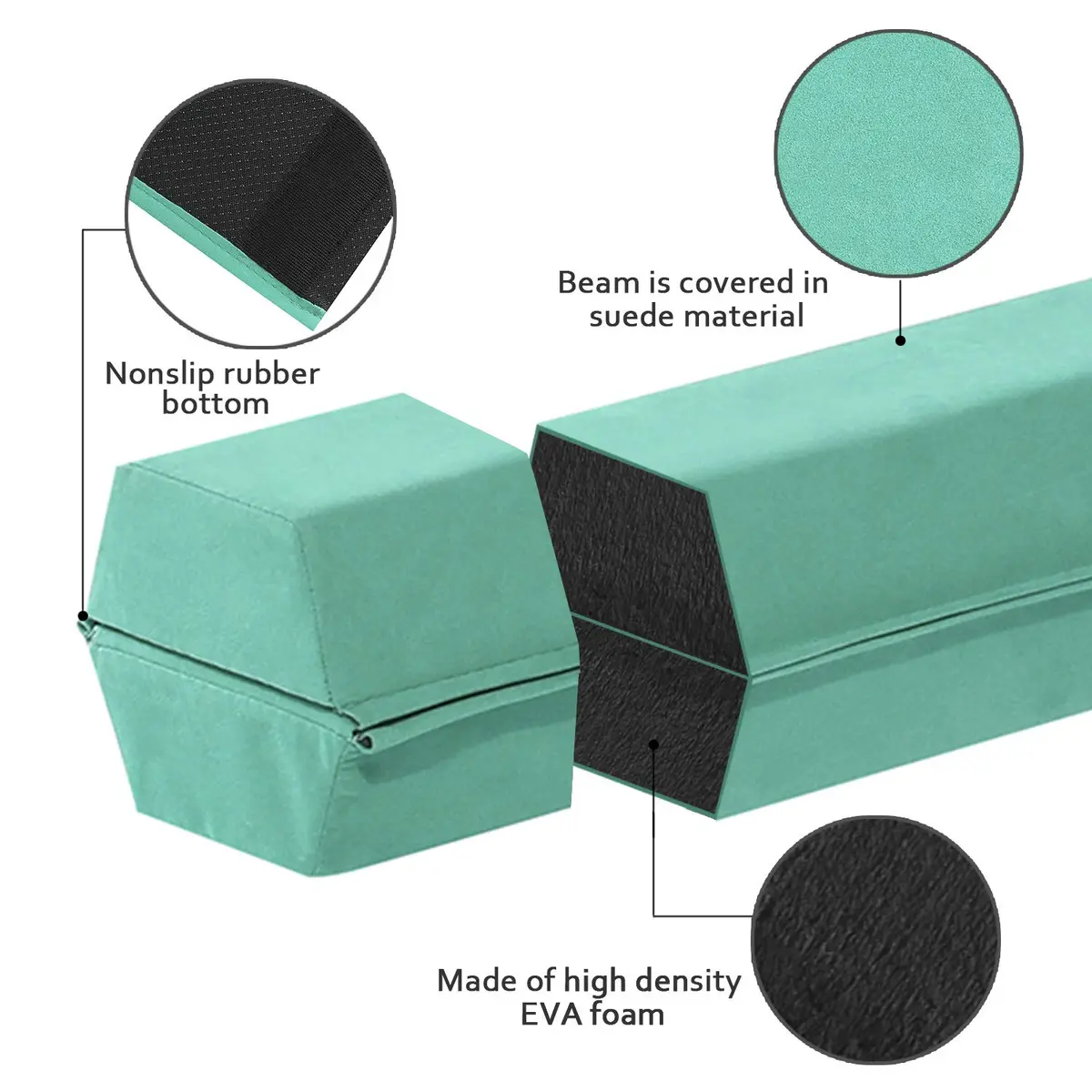 FBSPORT 9ft Balance Beam | Foldable Gymnastics Equipment for Kids & Adults, Non Slip Rubber Base, Green - view 5