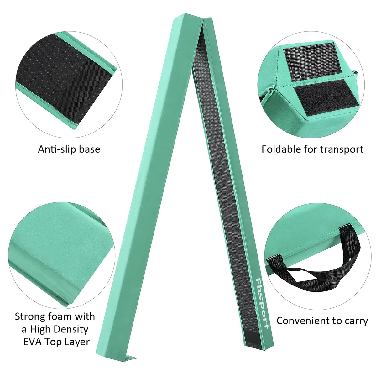 FBSPORT 9ft Balance Beam | Foldable Gymnastics Equipment for Kids & Adults, Non Slip Rubber Base, Green - view 6