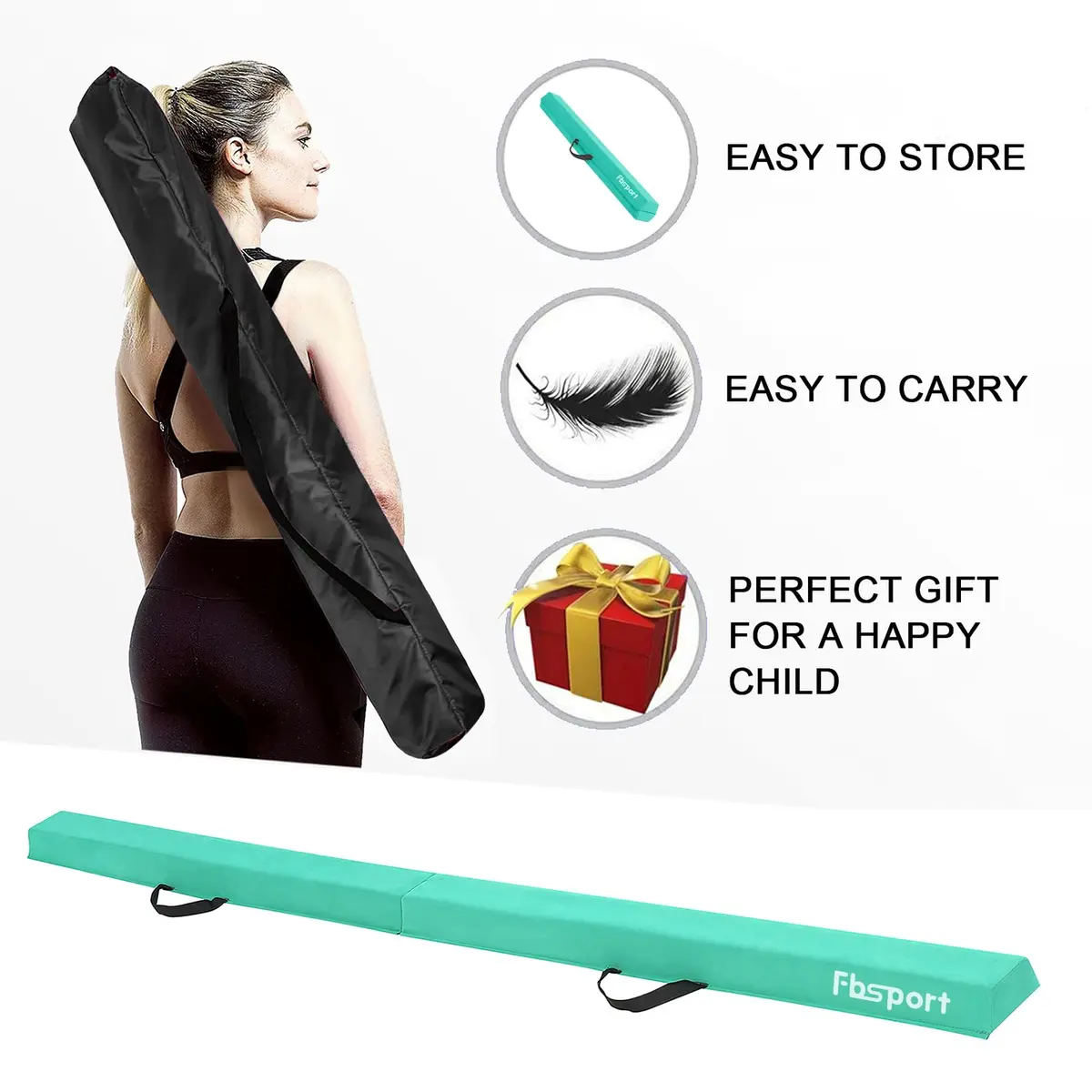 FBSPORT 9ft Balance Beam | Foldable Gymnastics Equipment for Kids & Adults, Non Slip Rubber Base, Green - view 7