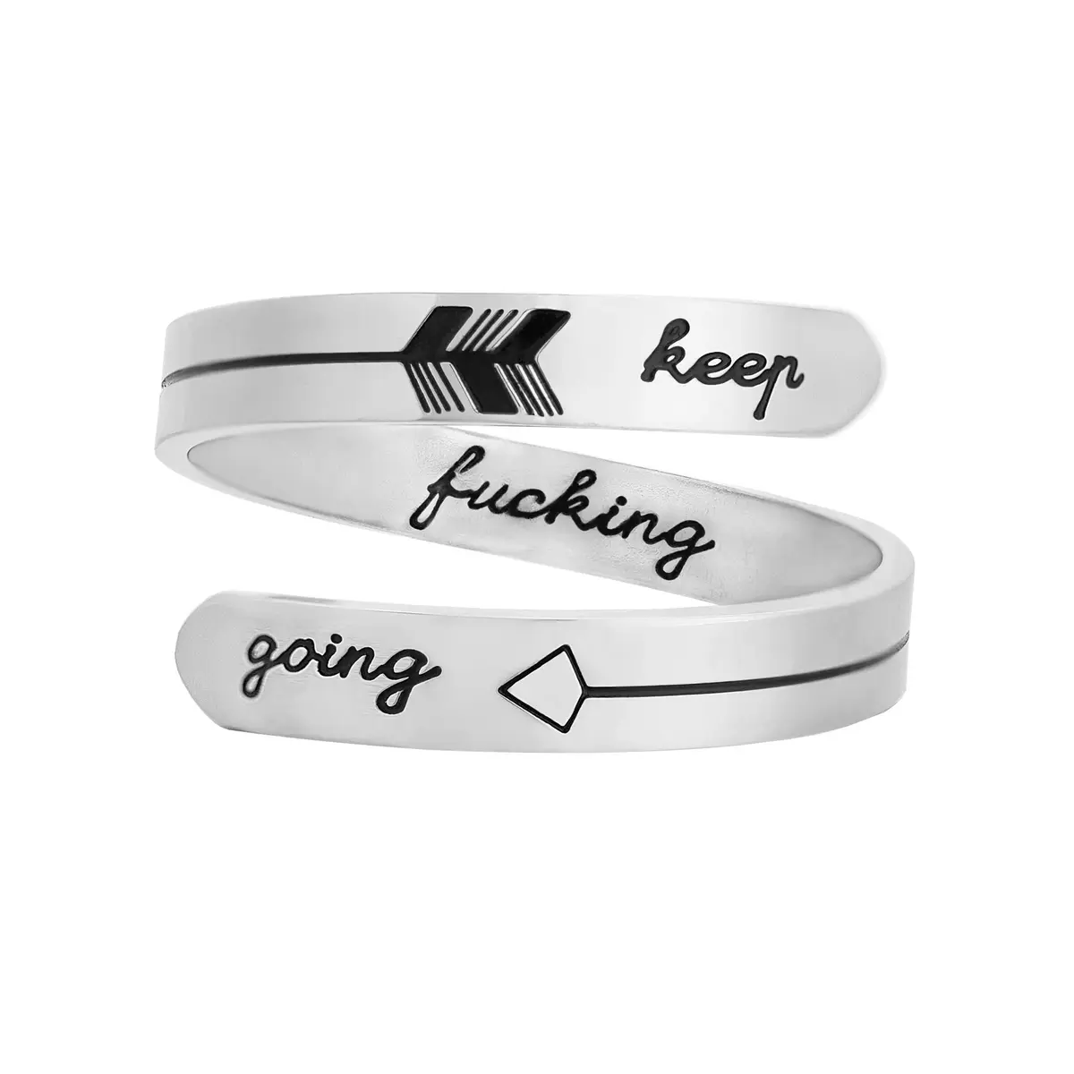Vrycot Silver Keep Going Ring Stainless Steel Adjustable Inspirational Band 1.8 cm (0.73 in) | Motivational Jewelry - main product image
