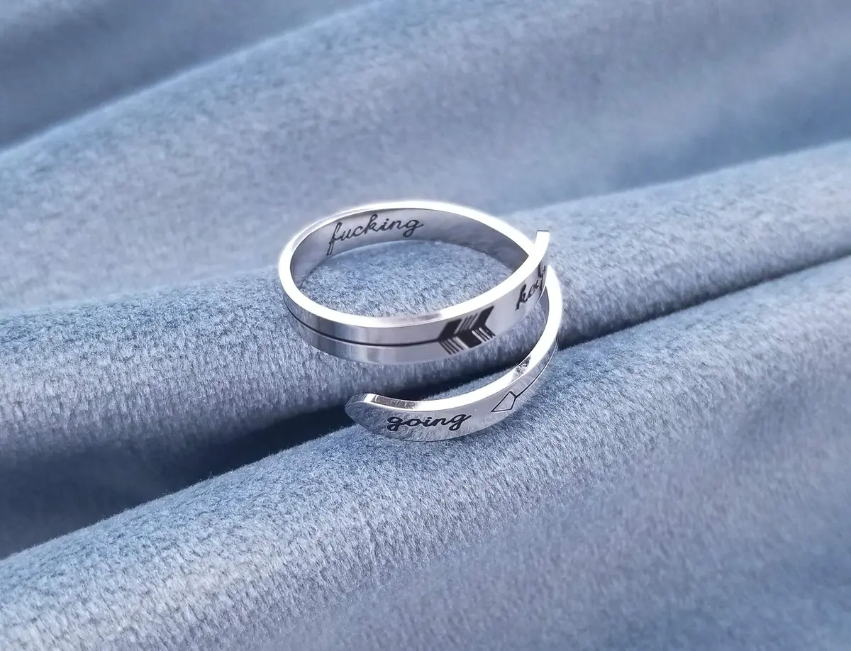 Vrycot Silver Keep Going Ring Stainless Steel Adjustable Inspirational Band 1.8 cm (0.73 in) | Motivational Jewelry - view 5