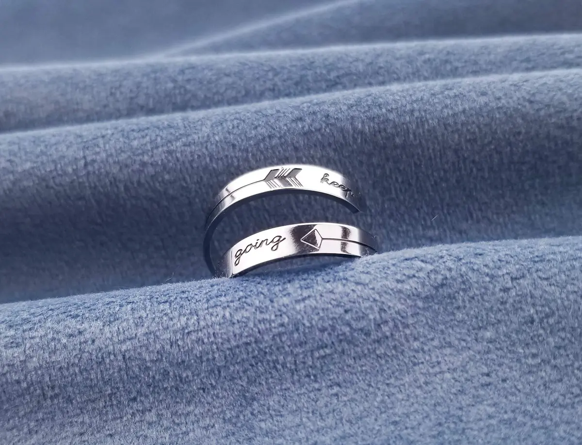 Vrycot Silver Keep Going Ring Stainless Steel Adjustable Inspirational Band 1.8 cm (0.73 in) | Motivational Jewelry - view 3