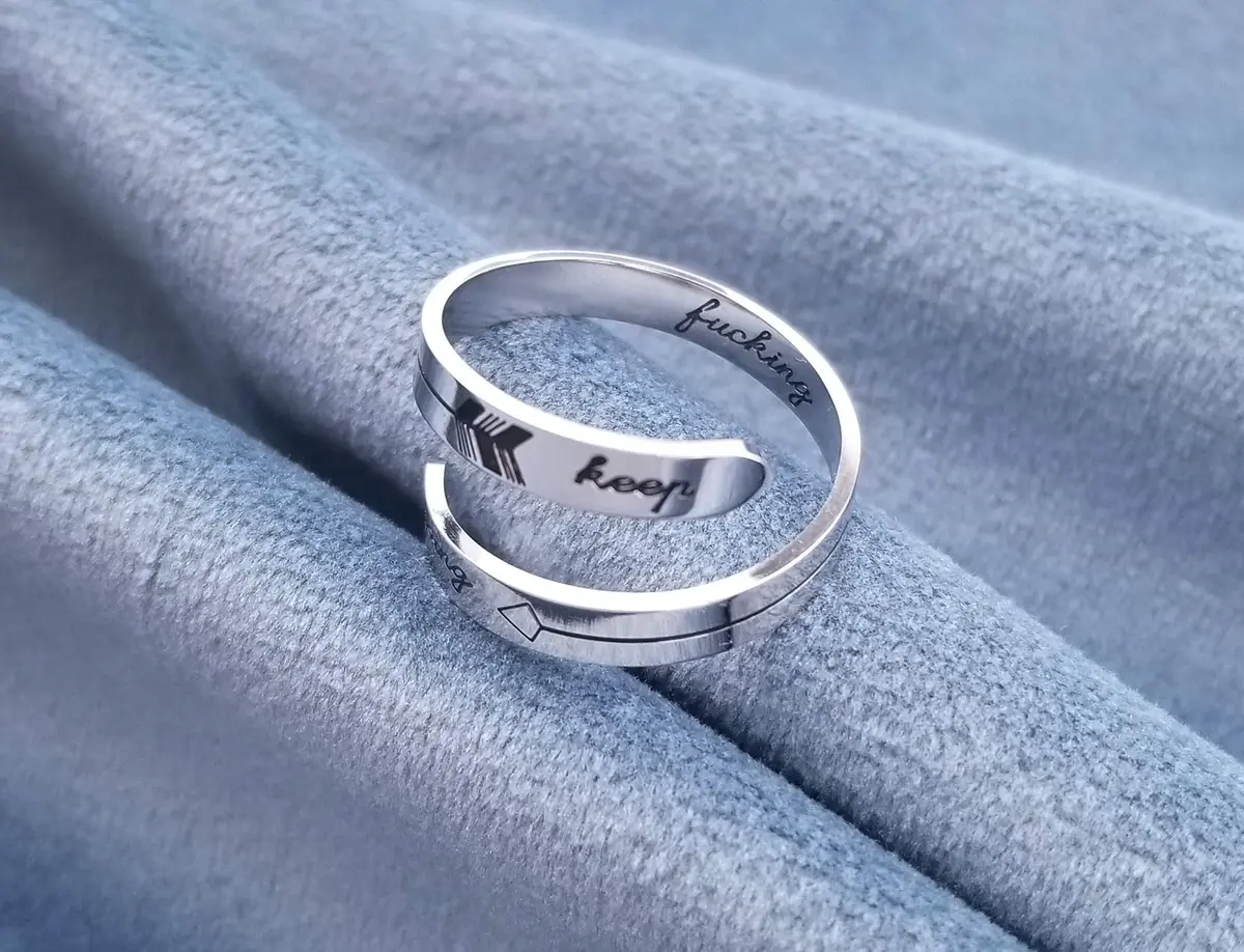 Vrycot Silver Keep Going Ring Stainless Steel Adjustable Inspirational Band 1.8 cm (0.73 in) | Motivational Jewelry - view 4