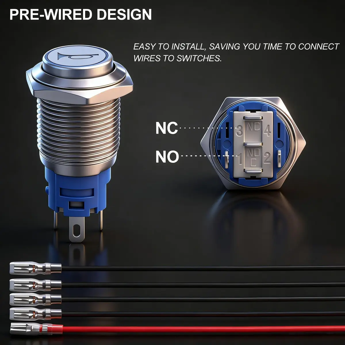 Twidec 16mm Momentary Push Button Switch with Green LED, 12V | 5A/250AC Panel Mount - view 6