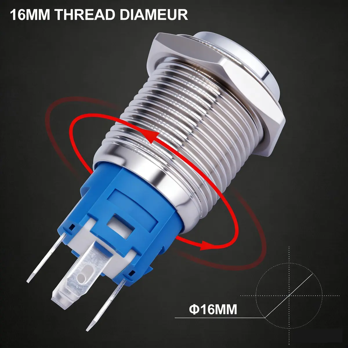 Twidec 16mm Momentary Push Button Switch with Green LED, 12V | 5A/250AC Panel Mount - view 3