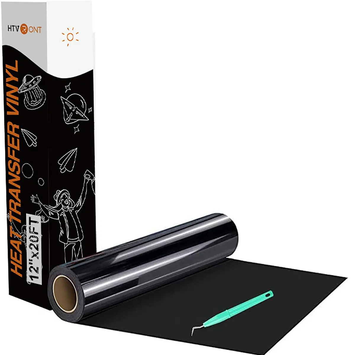 HTVRONT Heat Transfer Vinyl Black 12" x 20ft | Easy Cut & Weeding, Waterproof & Stretchable for Garment & Craft Decor - main product image