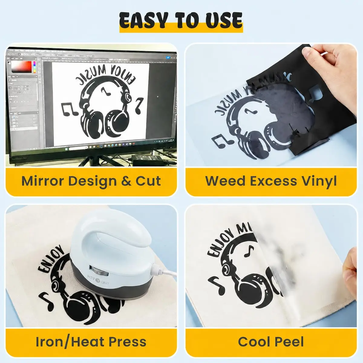 HTVRONT Heat Transfer Vinyl Black 12" x 20ft | Easy Cut & Weeding, Waterproof & Stretchable for Garment & Craft Decor - view 6