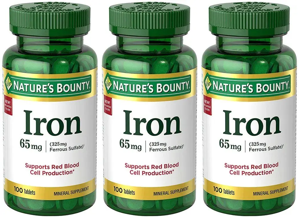 Nature's Bounty Iron 65 mg, 300 Tablets (100 Count Each) | Supports Red Blood Cell Production - main product image