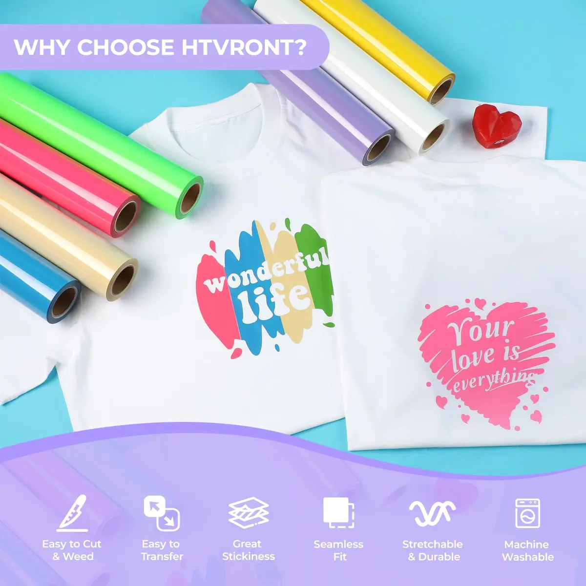 HTVRONT White Heat Transfer Vinyl HTV Roll 30cm x 6m (12" x 20ft) | Easy Cut & Weed for T-Shirts & Crafts - view 2