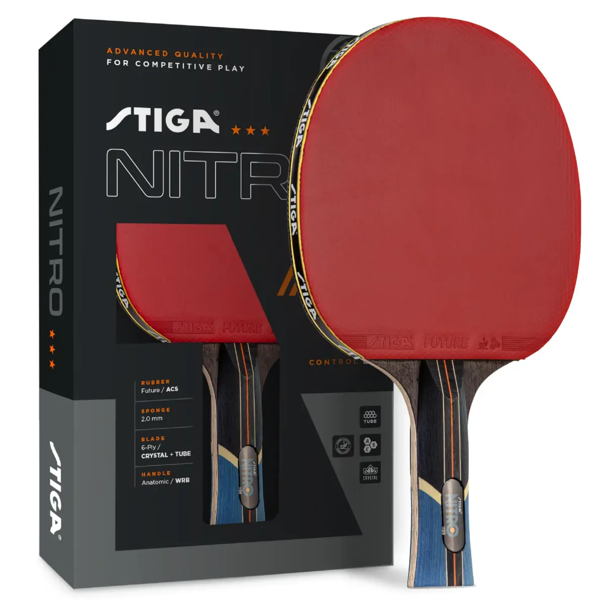 STIGA Nitro Table Tennis Racket | 6-Ply Wood Blade, ITTF Approved Rubber, Speed 90 Spin 92 Control 89 - main product image