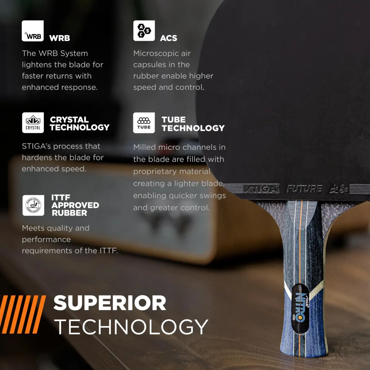 STIGA Nitro Table Tennis Racket | 6-Ply Wood Blade, ITTF Approved Rubber, Speed 90 Spin 92 Control 89 - view 5