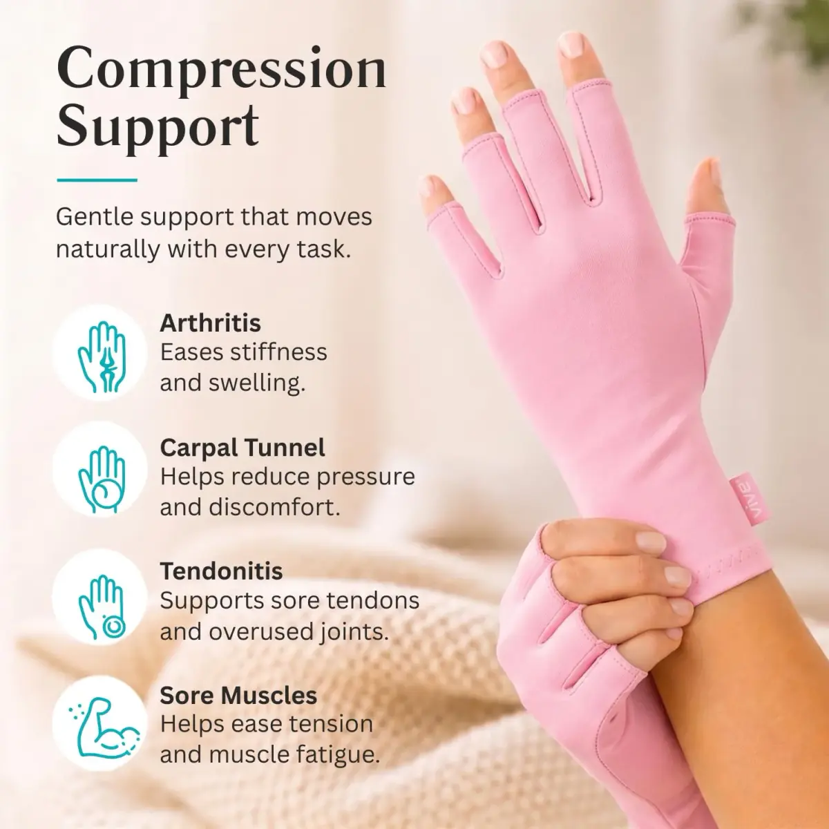 Vive Arthritis Gloves - X-Small, Pink | Compression Hand Gloves for Rheumatoid Pain Relief - view 4