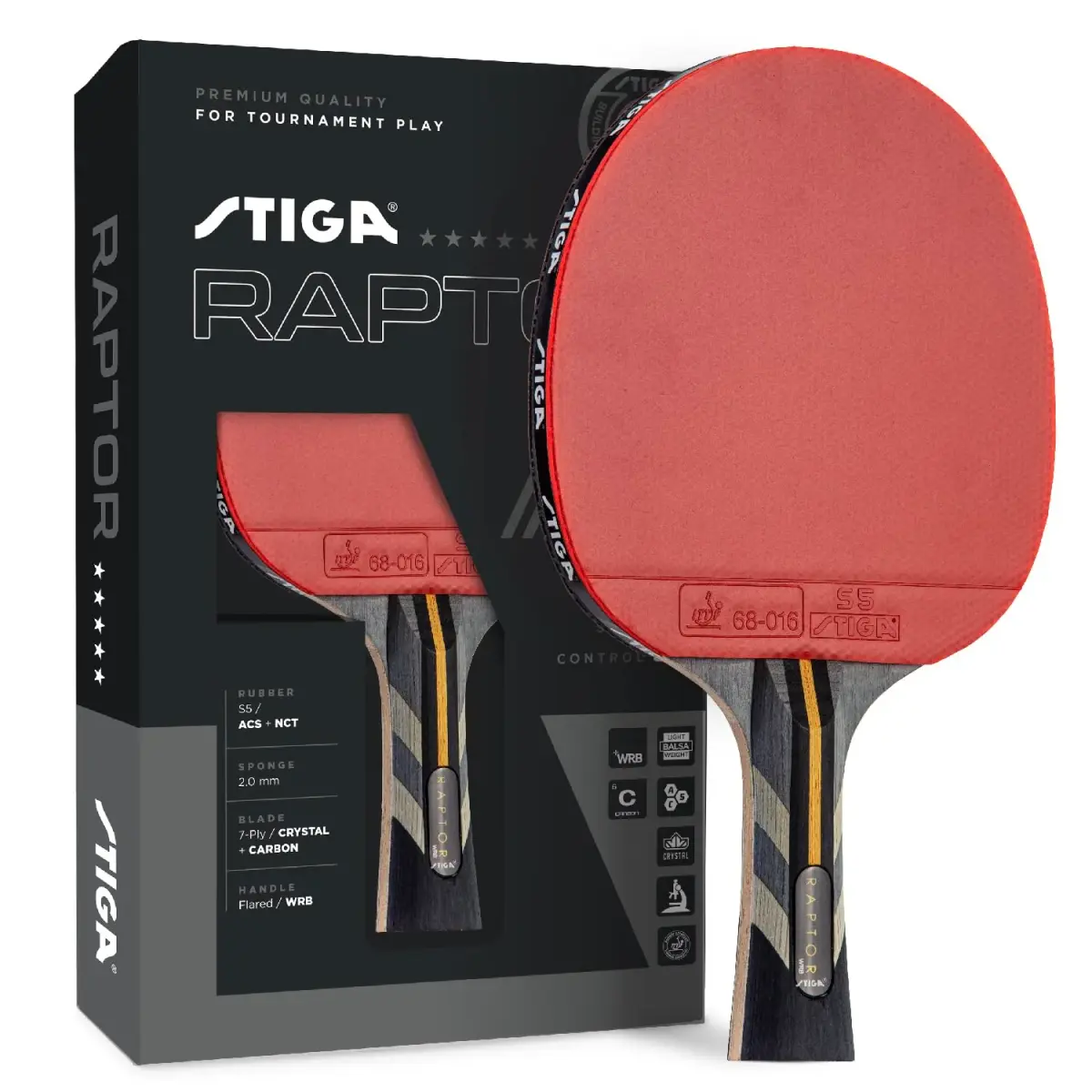 STIGA Raptor Table Tennis Racket, Black/Red, 27.94cm (11 inches) x 16.51cm (6.5 inches) | ITTF Approved Competition Paddle - main product image