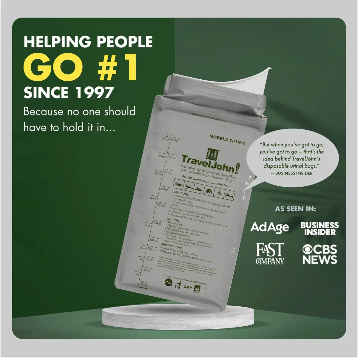 TravelJohn Resealable Disposable Urinal Bags 28oz | Leakproof & Odorless for Travel & Camping - view 6