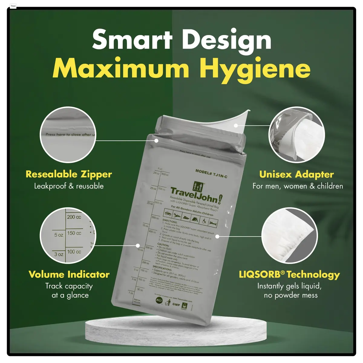 TravelJohn Resealable Disposable Urinal Bags 28oz | Leakproof & Odorless for Travel & Camping - view 3