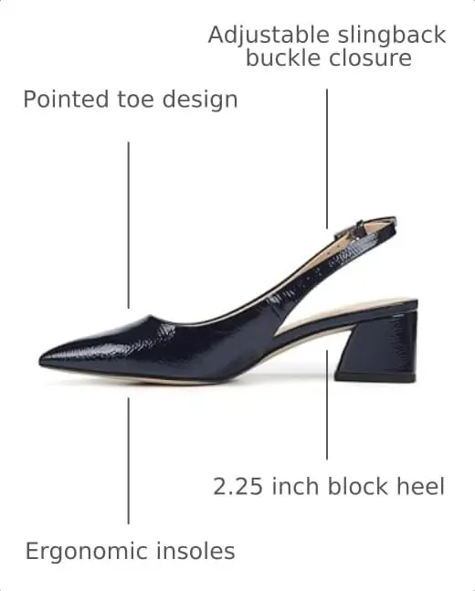 Franco Sarto Womens Racer Slingback Low Block Heel Pointed Toe Pump, Midnight, 7 | Eco-friendly, Feminine, Modern, Pointed-toe - view 4