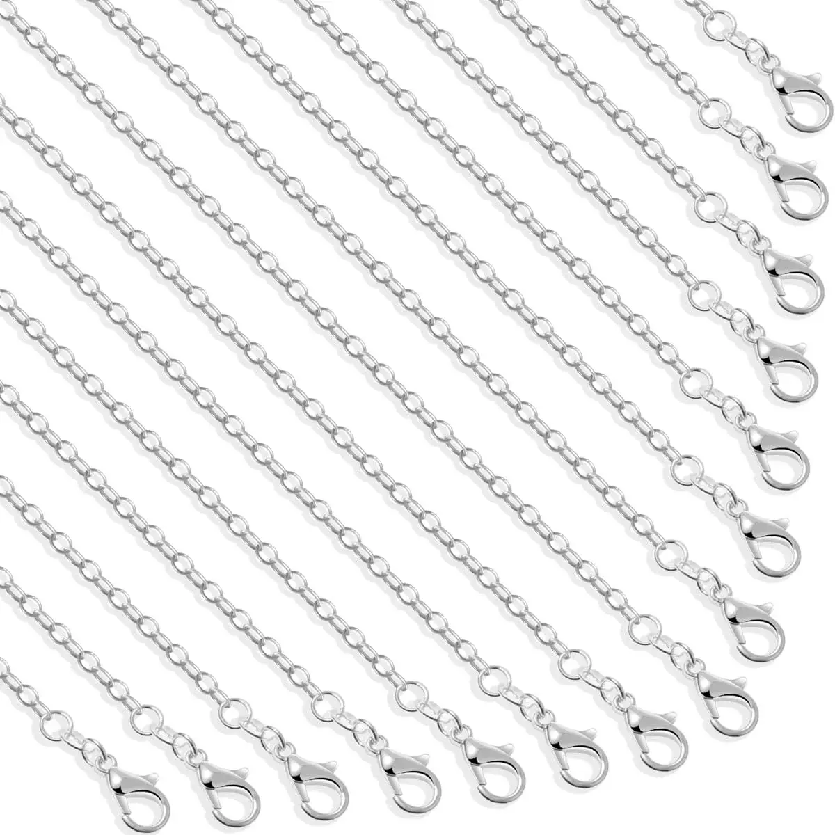 selizo Silver Plated Cable Necklace Chains 20 Inches (1.2mm) | 30 Pack Jewelry Making Chains with Lobster Clasp - main product image