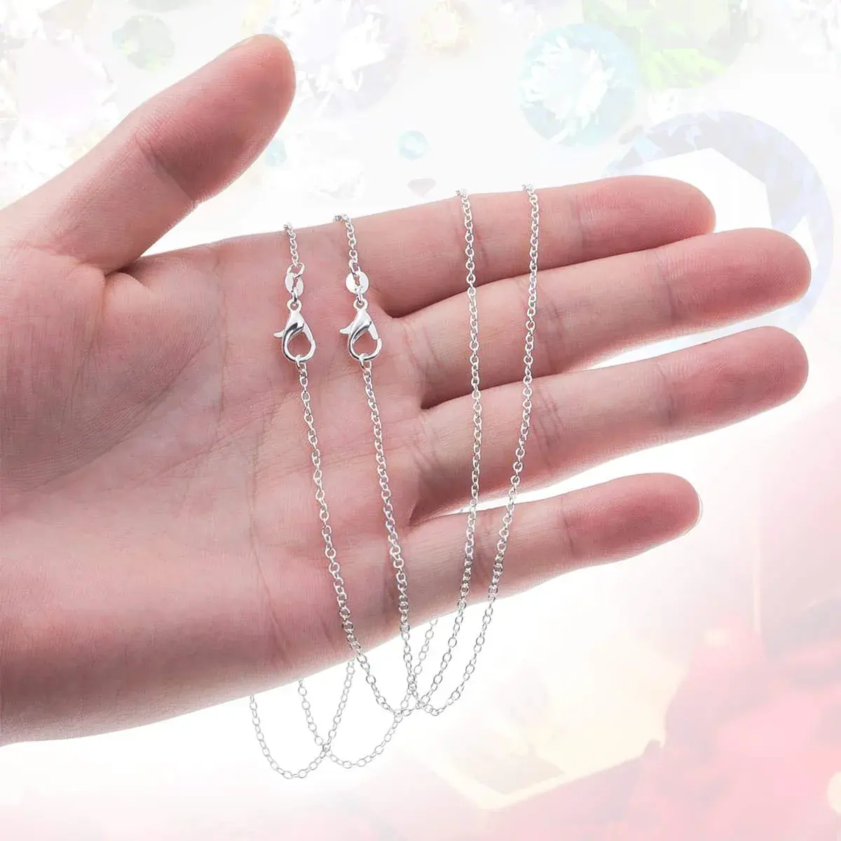 selizo Silver Plated Cable Necklace Chains 20 Inches (1.2mm) | 30 Pack Jewelry Making Chains with Lobster Clasp - view 5