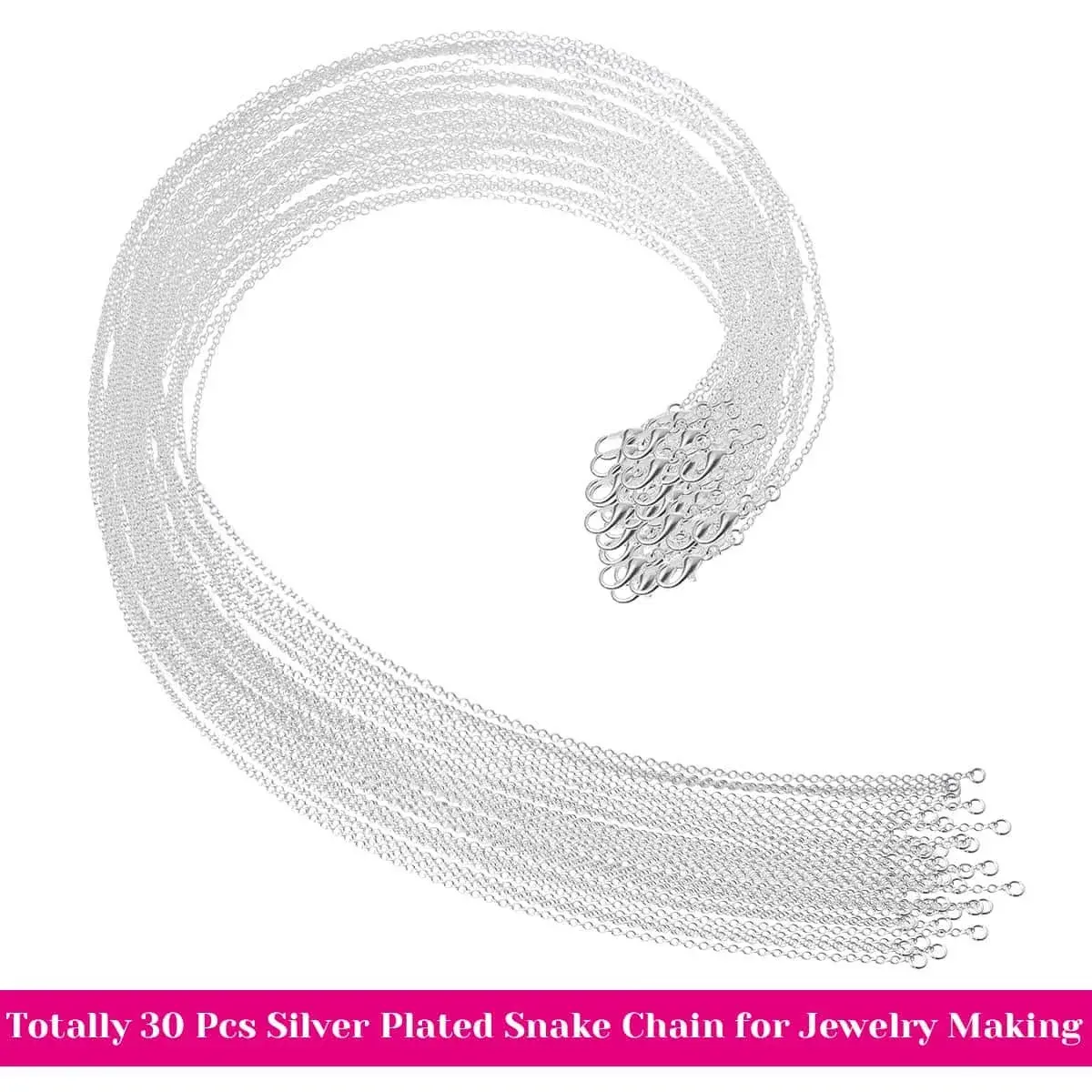 selizo Silver Plated Cable Necklace Chains 20 Inches (1.2mm) | 30 Pack Jewelry Making Chains with Lobster Clasp - view 2