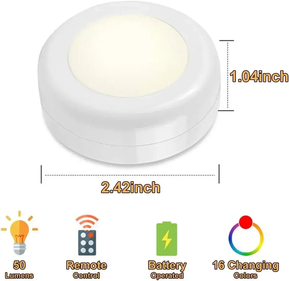 SIXDEFLY Wireless LED Puck Lights 6 Pack, Color Changing & Dimmable, 4.5V | Modern Night Lights for Cabinets & Closets - view 4