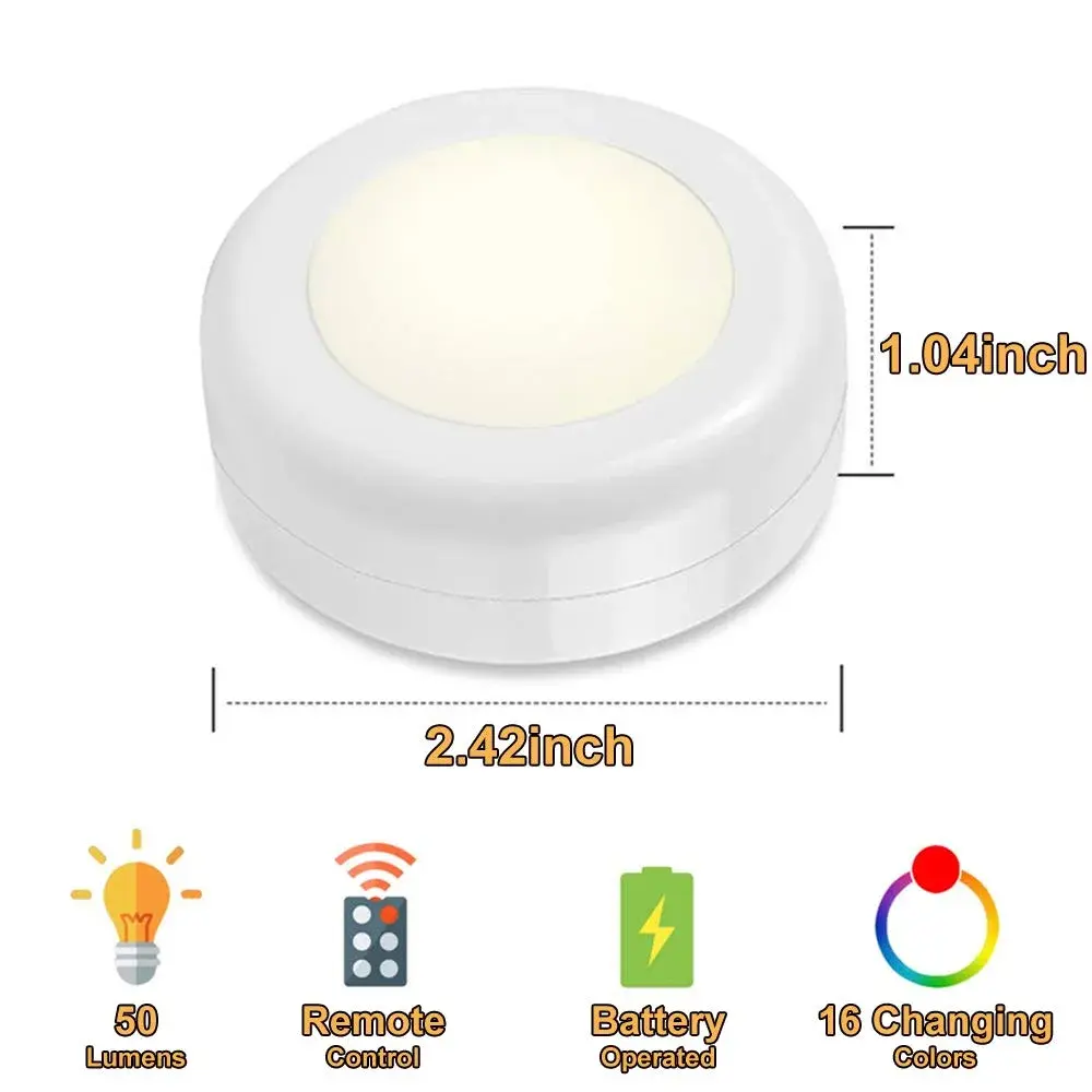SIXDEFLY Wireless LED Puck Lights 12 Pack with 4 Remotes | Color Changing, Dimmable, Battery Powered Under Cabinet Lights - view 4