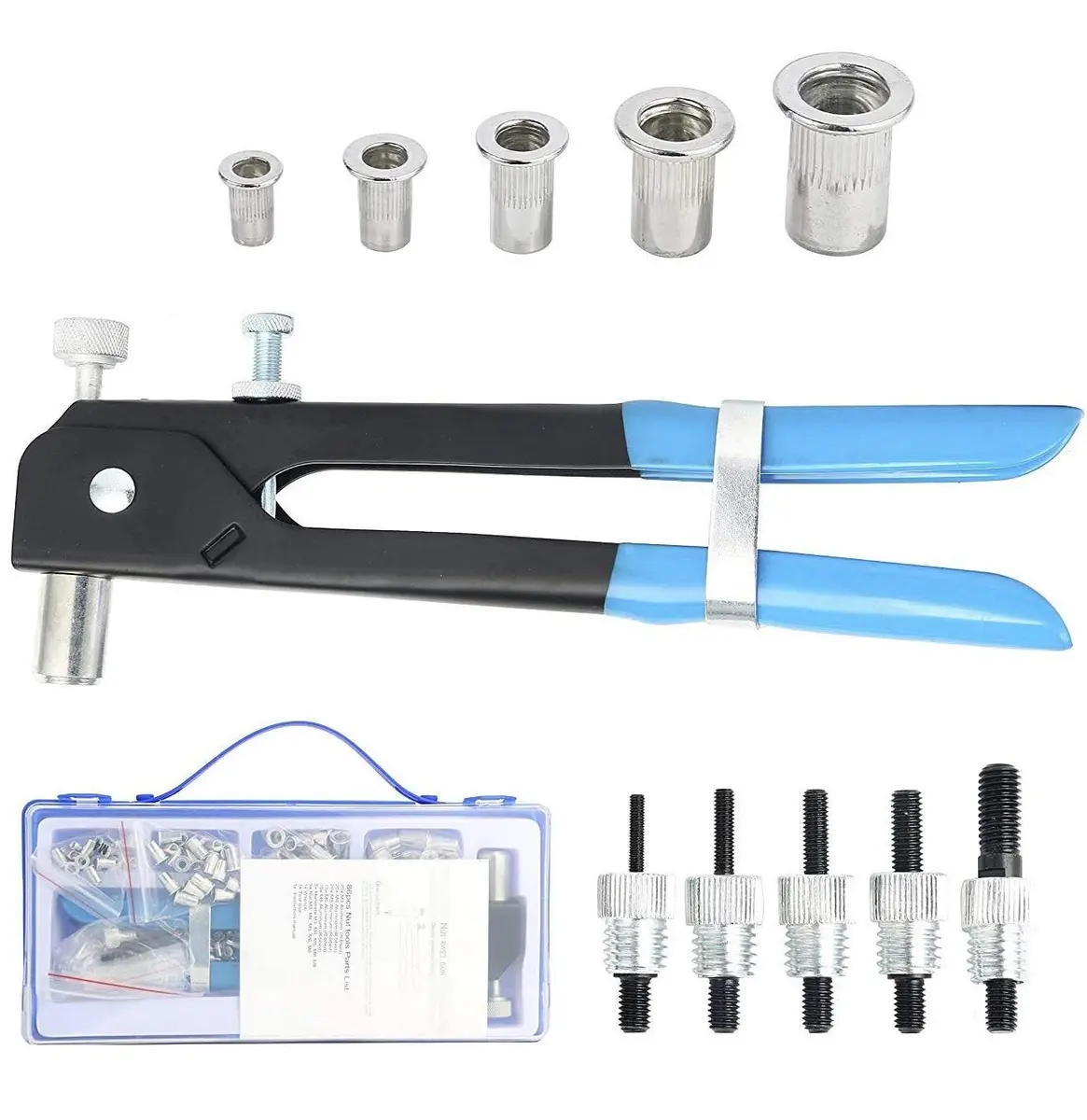 YaeKoo 191pcs Heavy Duty Blind Rivet Nut Kit Set with Riveter Tool, M3-M8 Metric Rivet Nuts Assortment | Steel Construction - main product image