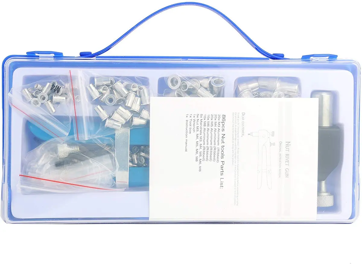 YaeKoo 191pcs Heavy Duty Blind Rivet Nut Kit Set with Riveter Tool, M3-M8 Metric Rivet Nuts Assortment | Steel Construction - view 8