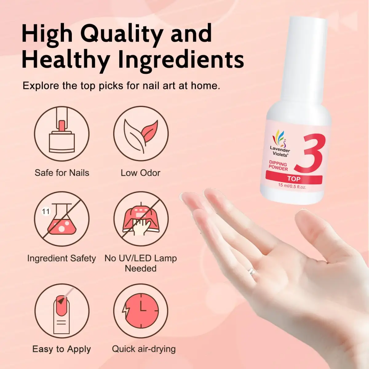 Lavender Violets Dip Powder Liquid Set with Activator, Base Top Coat & Brush Saver 15ml (0.5 Fl Oz) | Complete Home Manicure Kit - view 3