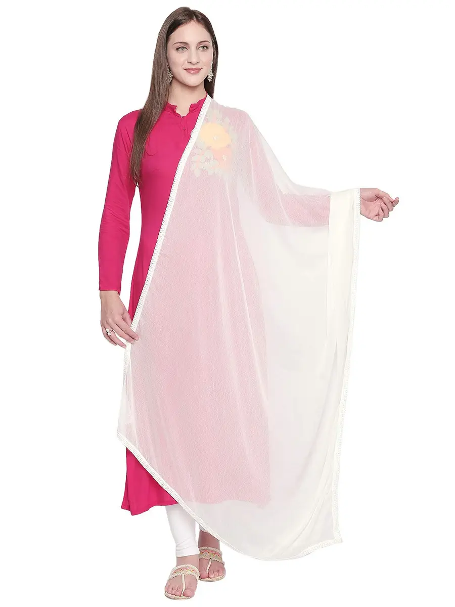 DUPATTA BAZAAR Woman's Off White Chiffon Dupatta 2.5 meters (98.4 inches) | Elegant Border - main product image