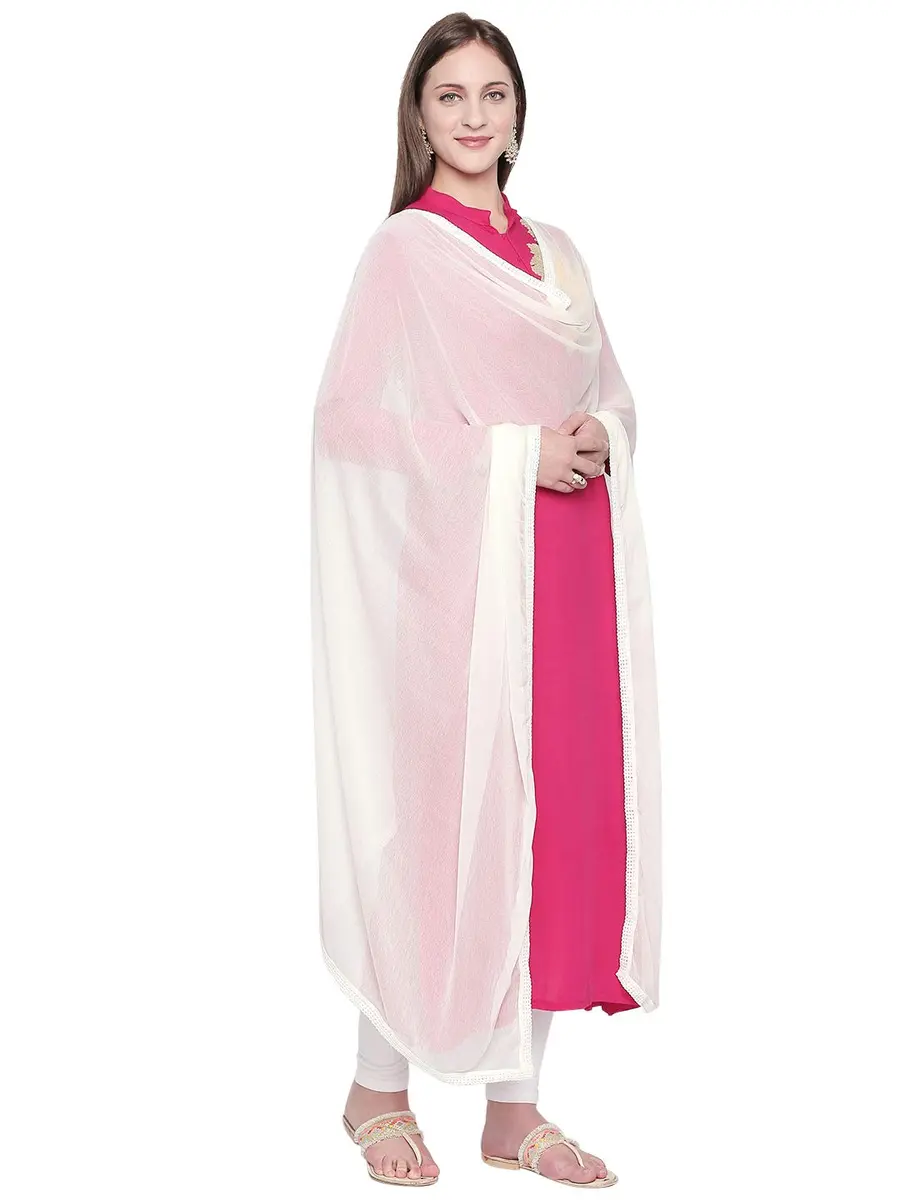 DUPATTA BAZAAR Woman's Off White Chiffon Dupatta 2.5 meters (98.4 inches) | Elegant Border - view 2