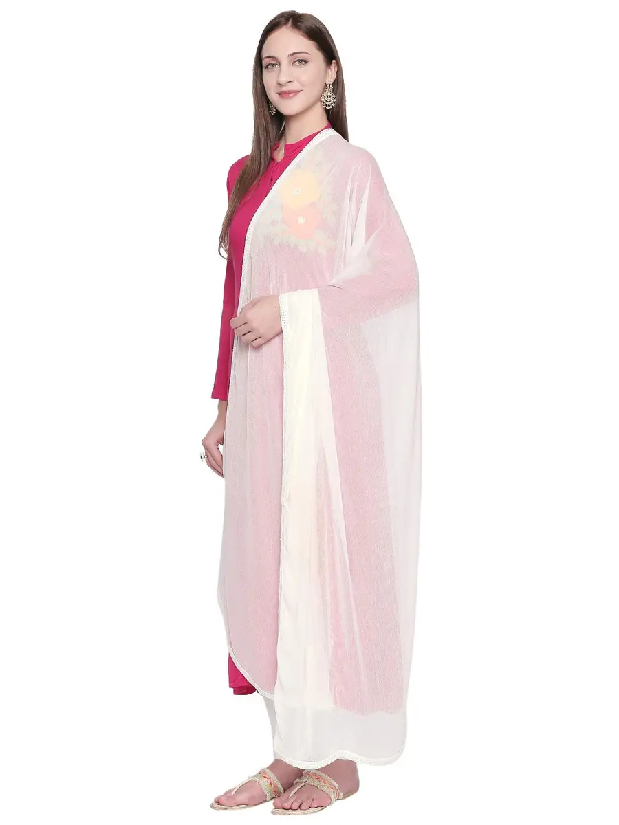 DUPATTA BAZAAR Woman's Off White Chiffon Dupatta 2.5 meters (98.4 inches) | Elegant Border - view 3