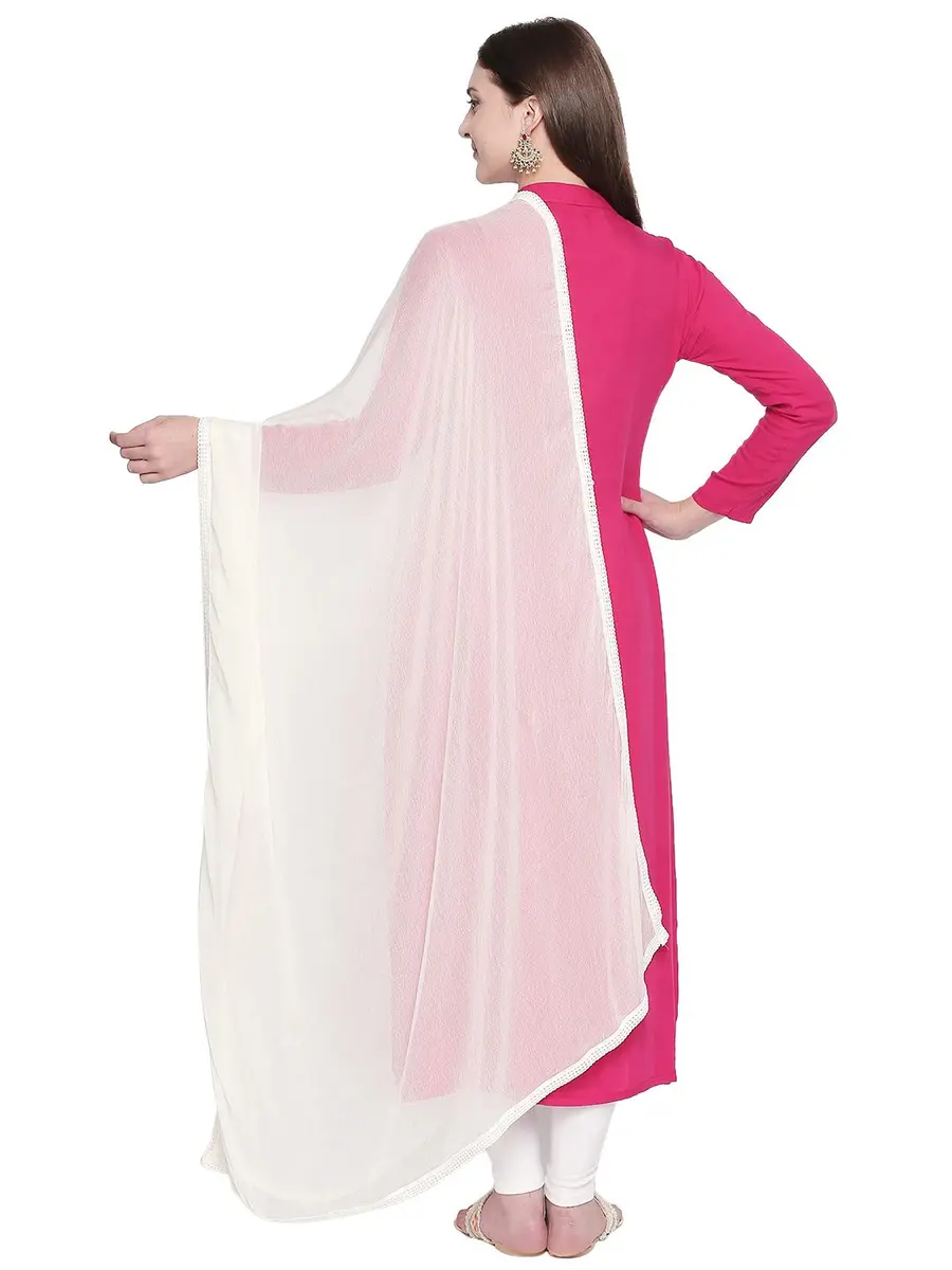 DUPATTA BAZAAR Woman's Off White Chiffon Dupatta 2.5 meters (98.4 inches) | Elegant Border - view 4
