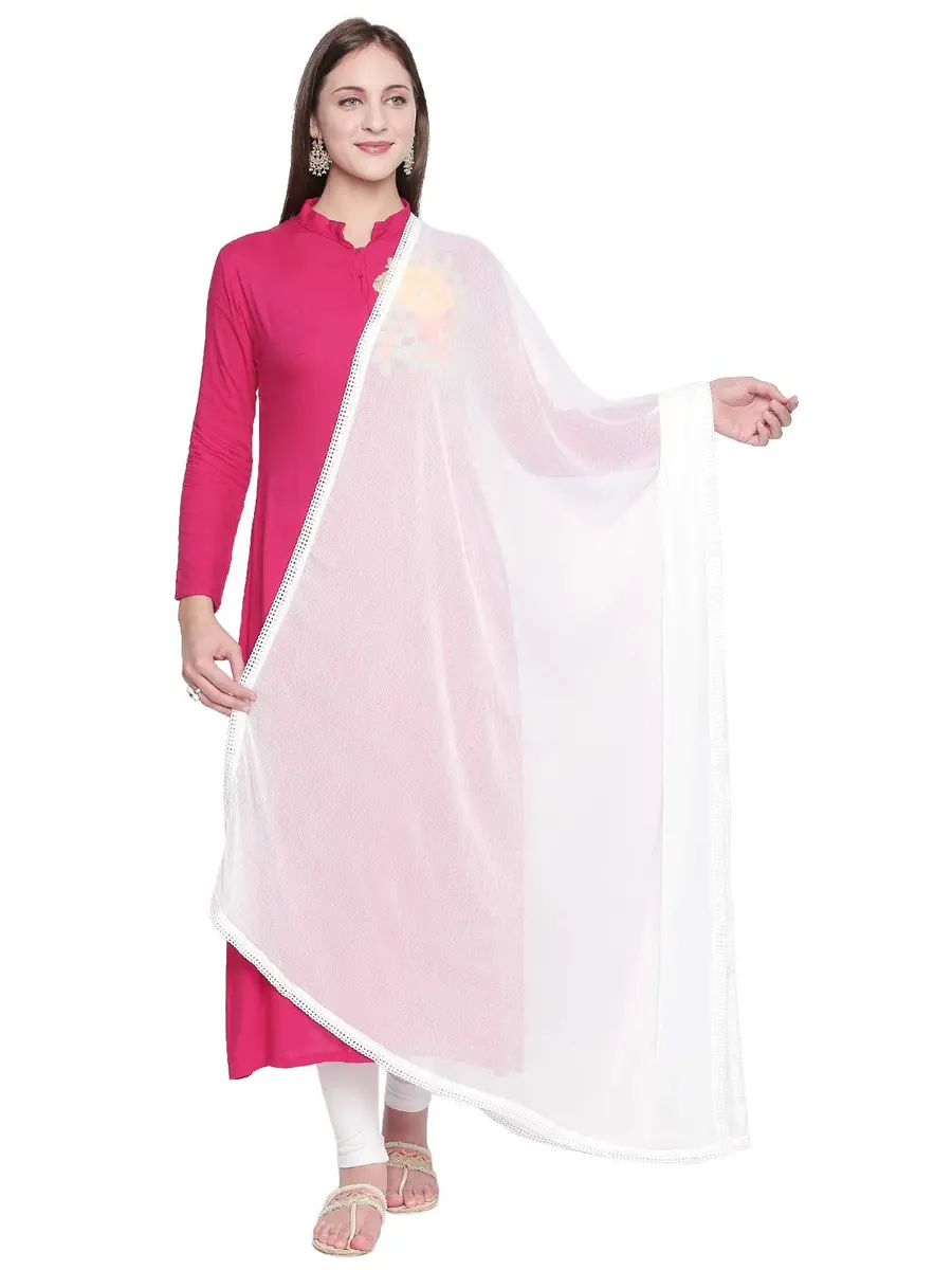 DUPATTA BAZAAR Woman's White Chiffon Dupatta 2.5 meters | Elegant Border for Occasions - main product image