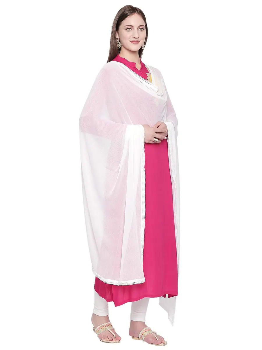 DUPATTA BAZAAR Woman's White Chiffon Dupatta 2.5 meters | Elegant Border for Occasions - view 2