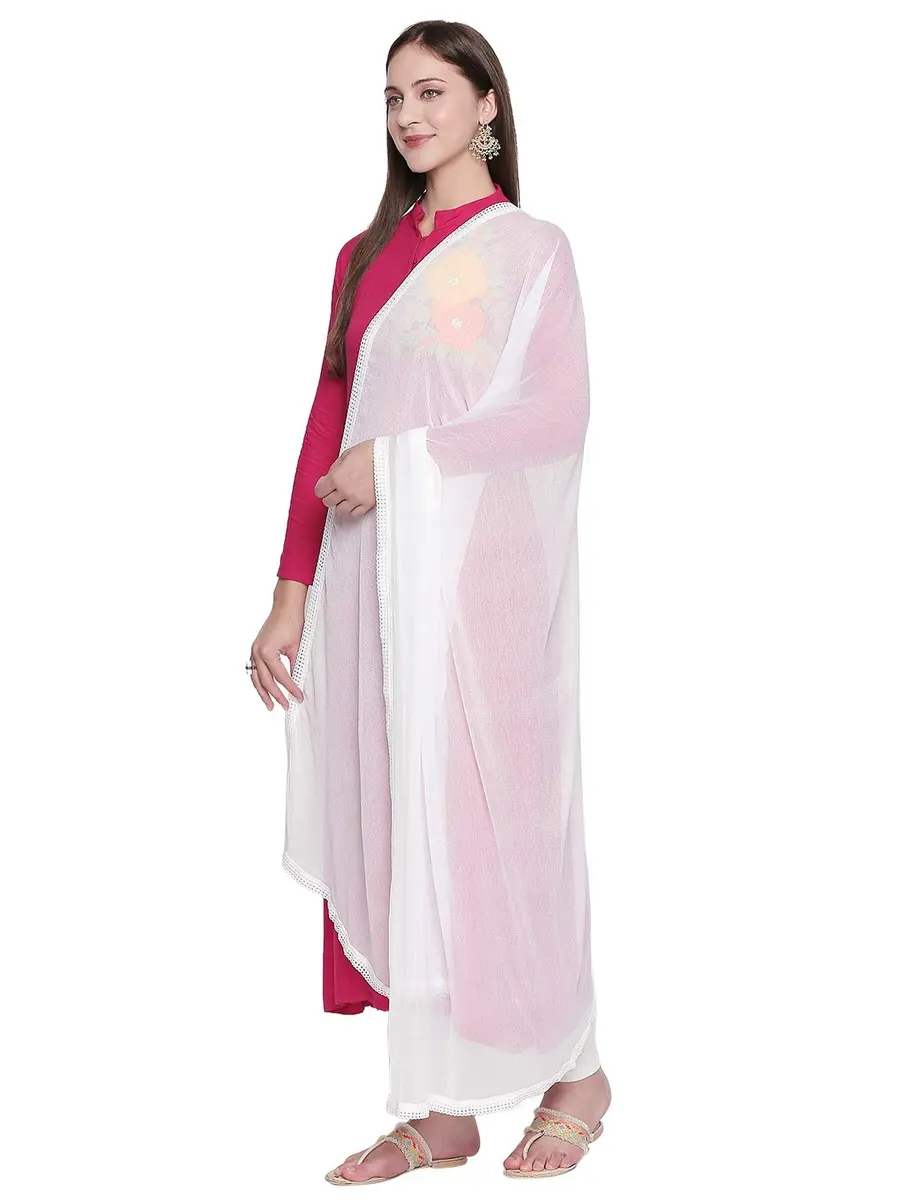DUPATTA BAZAAR Woman's White Chiffon Dupatta 2.5 meters | Elegant Border for Occasions - view 3