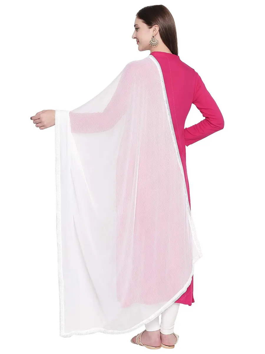 DUPATTA BAZAAR Woman's White Chiffon Dupatta 2.5 meters | Elegant Border for Occasions - view 4