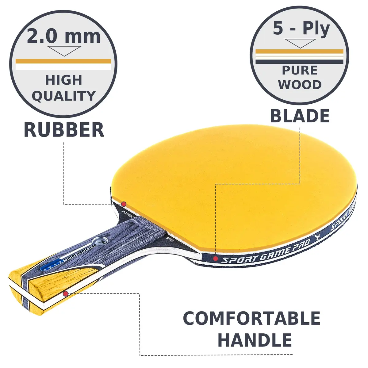 Sport Game Pro Yellow Sport Racket | Killer Spin & Control for All Levels - view 3