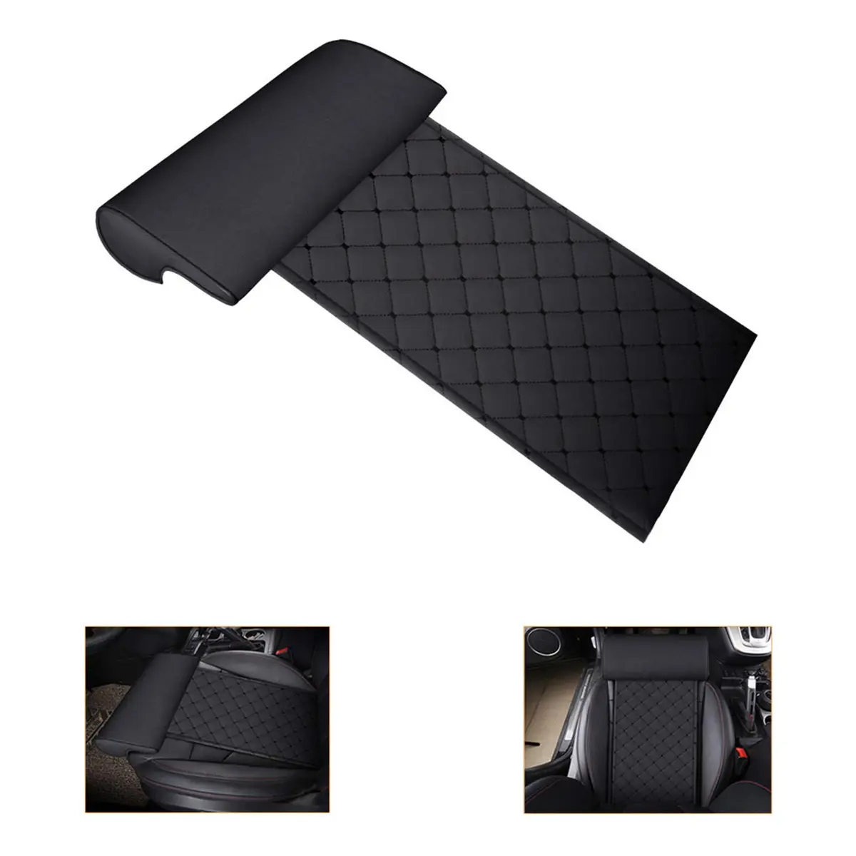 YQJ Black Leather Leg Support Car Seat Extender Cushion | Universal Fit for Long Drives - main product image