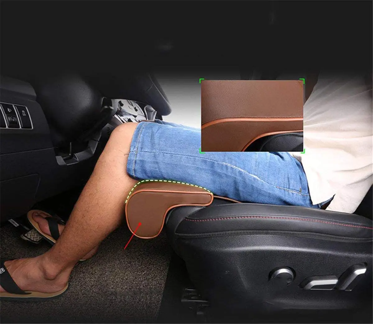 YQJ Black Leather Leg Support Car Seat Extender Cushion | Universal Fit for Long Drives - view 5