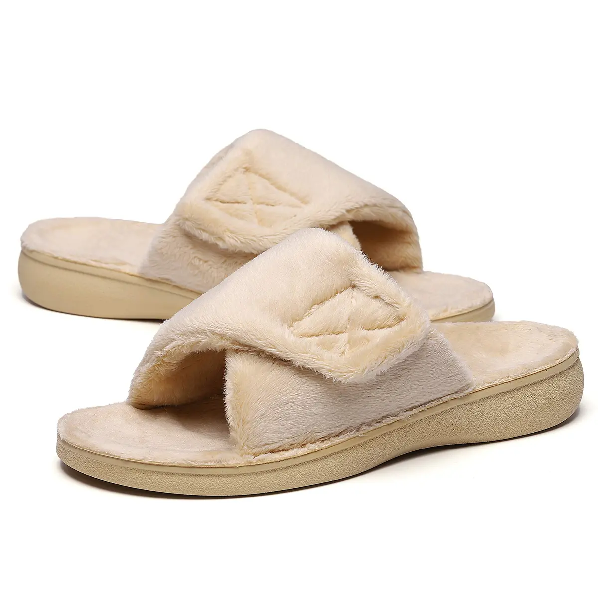 SOLLBEAM Women's Plantar Fasciitis Fuzzy House Orthopedic Slippers with Arch Support (Size 8) | Adjustable Micro-Terry Fuzzy Comfort - main product image