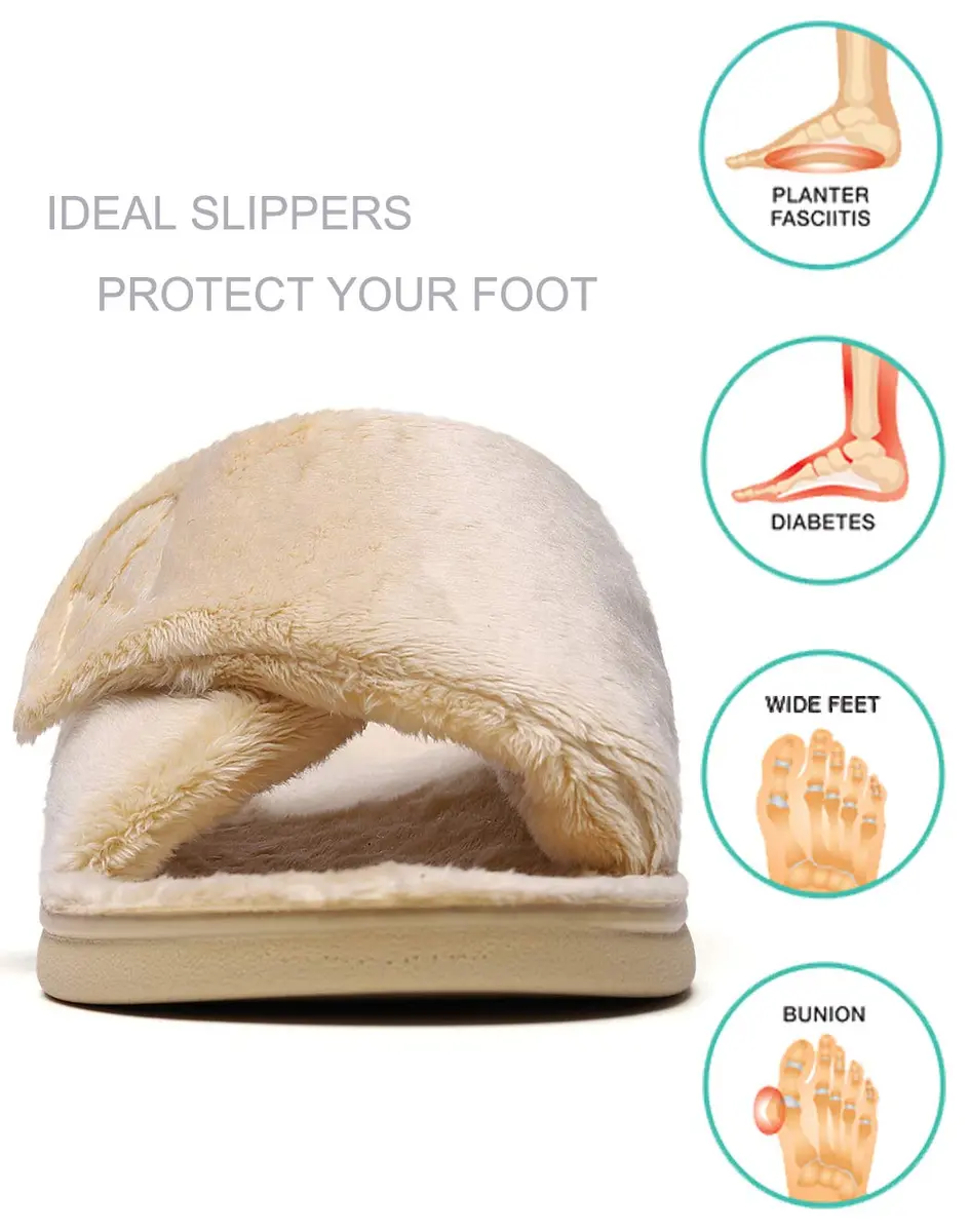 SOLLBEAM Women's Plantar Fasciitis Fuzzy House Orthopedic Slippers with Arch Support (Size 8) | Adjustable Micro-Terry Fuzzy Comfort - view 3