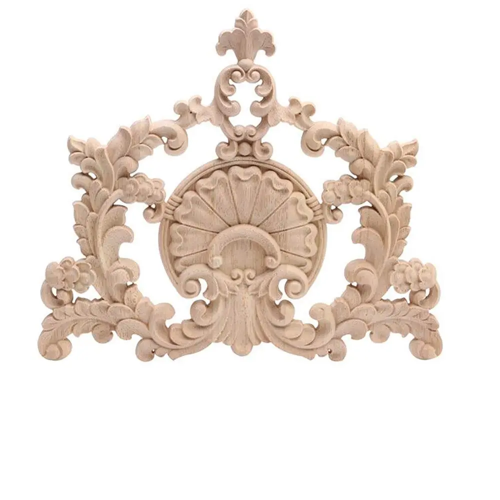 Beoot Unpainted Wood Carved Corner Furniture Onlay Applique 31x28cm (12.2x11.02inch) | European Style Floral Wood Carving - main product image