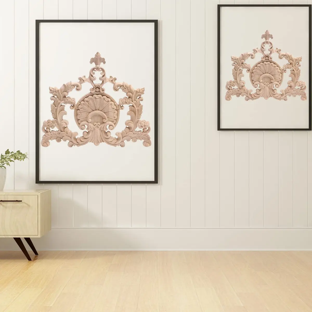 Beoot Unpainted Wood Carved Corner Furniture Onlay Applique 31x28cm (12.2x11.02inch) | European Style Floral Wood Carving - view 2