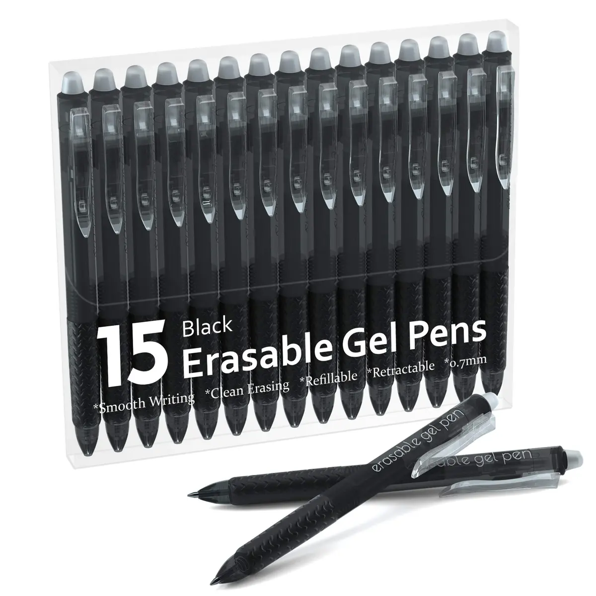 Lineon Erasable Gel Pens 15 Pack Black | Retractable, Fine Point, Mistake Disappear, School & Office Use - main product image